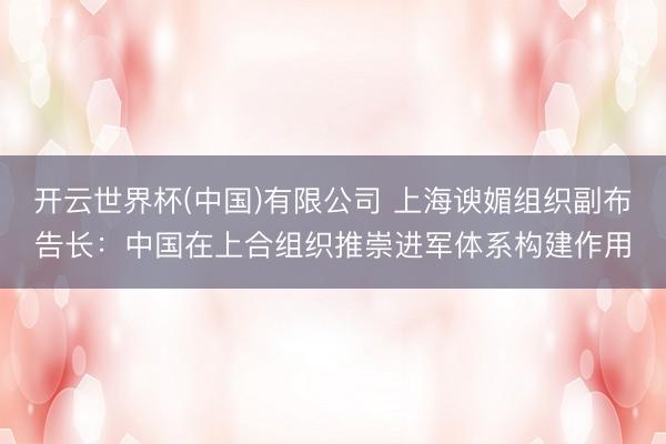 开云世界杯(中国)有限公司 上海谀媚组织副布告长:中国在上合组织推崇进军体系构建作用